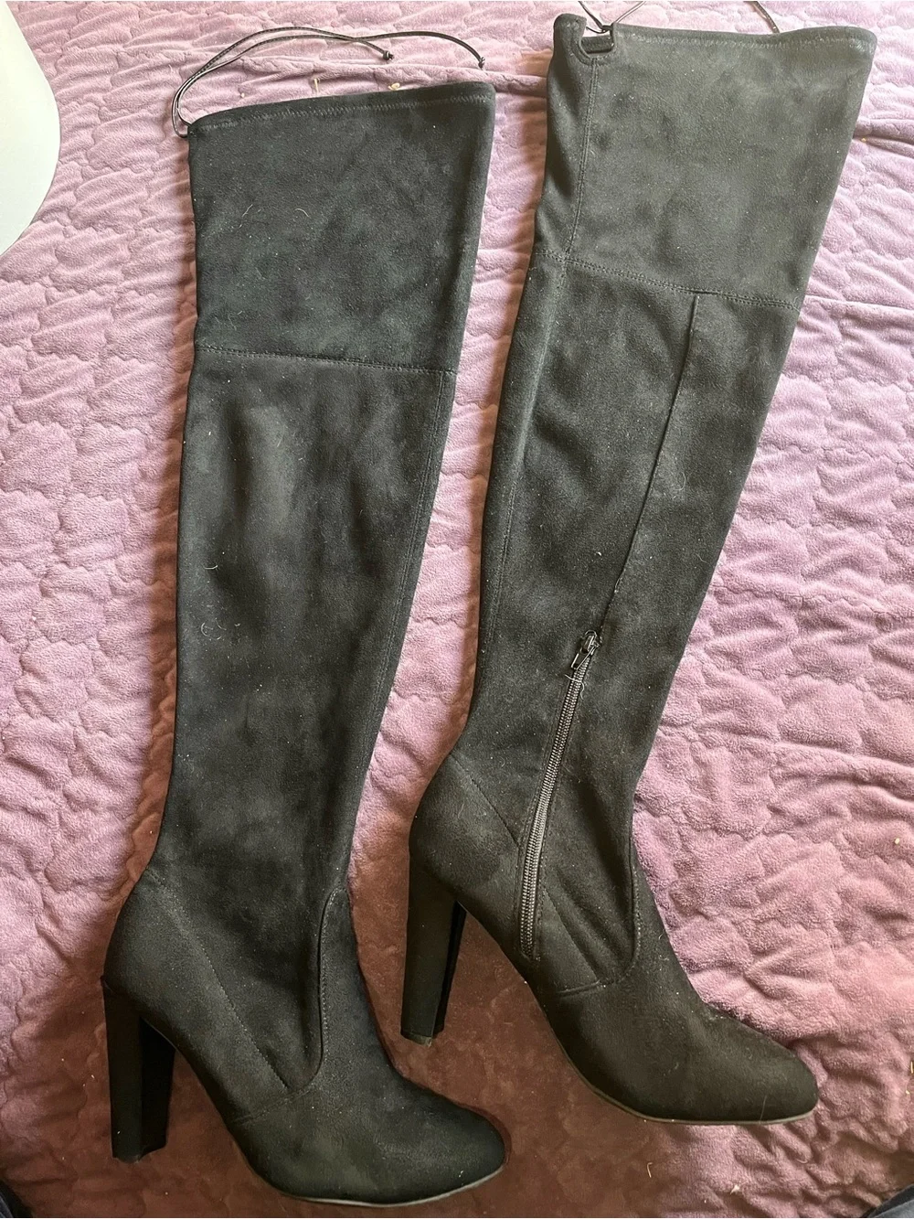 Over-the-Knee Black Suede Heel Boots - Women's Fashion Boots